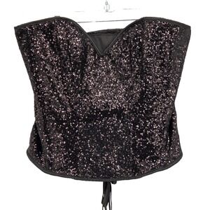 NEW Top Drawer by Daisy Corsets Sequin Corset Top 4XL Black Lace Up & Zip Back